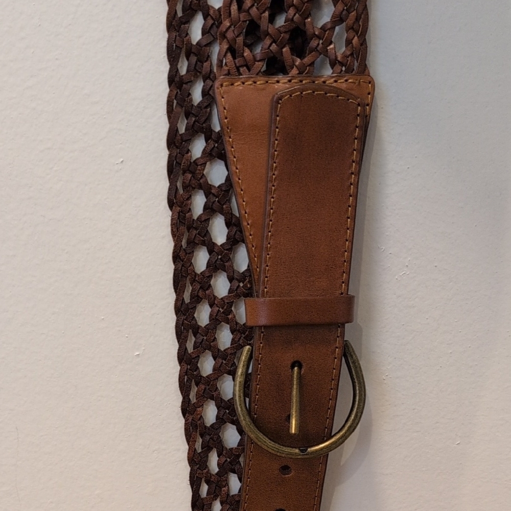 Garnet Hill Brown Woven Leather Belt - Picture 3 of 4